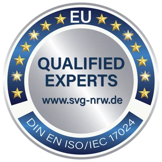 EU Qualified Experts — personenzertifiziert nach DIN EN ISO/IEC 17024 (SVG, www.svg-nrw.de)